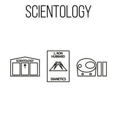 Vector illustrations set of scientology signs and attributes on white background. 