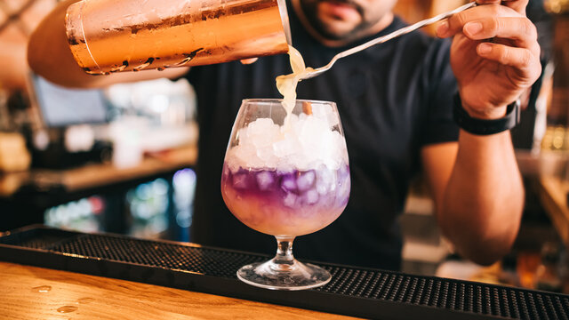 Beautiful alcoholic cocktails at a party, on the bar, vodka in glasses