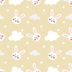 Vector cut rabbit cartoon pastel seamless pattern background.