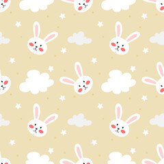Vector cut rabbit cartoon pastel seamless pattern background.