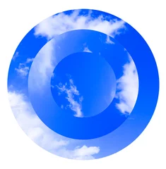 Circular blue sky with fluffy clouds background isolated at white. © zlata_titmouse