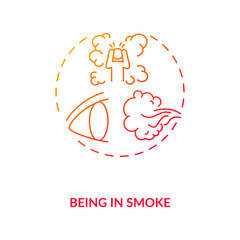 Being in smoke concept icon. Dry eye causes. Suffer from eye damaging from fire dust spreading around by wind idea thin line illustration. Vector isolated outline RGB color drawing