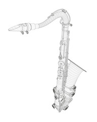 Wire-frame detailed saxophone isolated on white background. 3D. Vector illustration