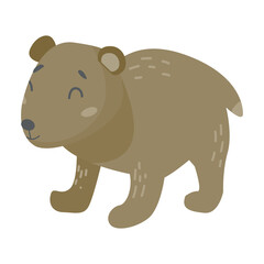 Cute brown bear isolated on white background. Bear vector for scrapbooking, stickers, print, decal.