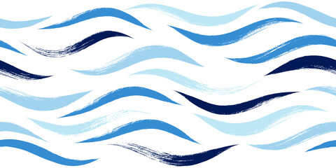 Fototapeta na wymiar Seamless Wave Pattern, Hand drawn water sea modern vector background. Wavy beach brush stroke, curly grunge paint lines, watercolor illustration