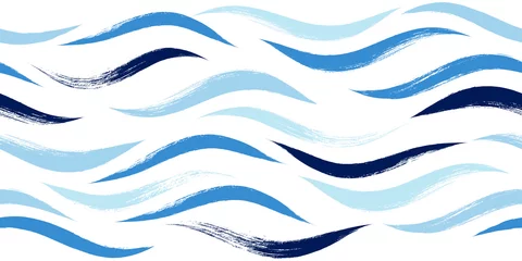 Seamless Wave Pattern, Hand drawn water sea modern vector background. Wavy beach brush stroke, curly grunge paint lines, watercolor illustration