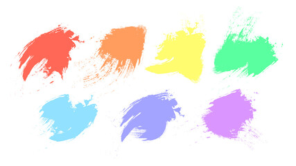 Set of bright colorful brush strokes, grunge rainbow spots.