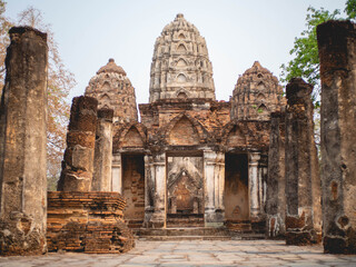 old temple and old pagoda at Sukhothai, Thailand in March 13 2021