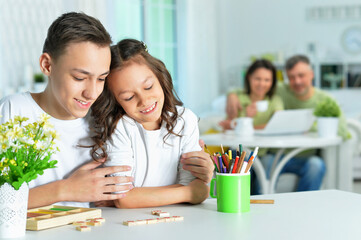  girl  and her her  brother studying together