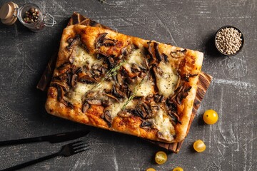 Italian topping bread focaccia with mushrooms and cheese