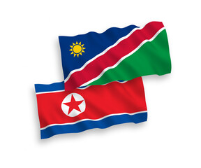Flags of North Korea and Republic of Namibia on a white background