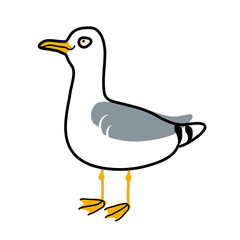 Seagull cartoon doodle vector illustration isolated on white background.