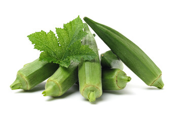 Fresh young okra isolated on white background
