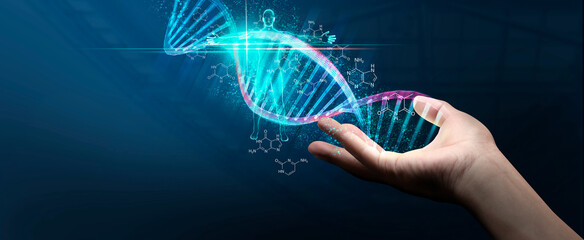 DNA concept of new ideas with Digital of Virtual analysis chromosome DNA test of human in...