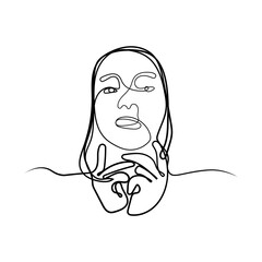 Continuous one line drawing woman face. Woman face line art