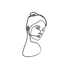 Continuous one line drawing woman face. Woman face line art