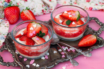 Light healthy dessert with sweet ricotta and strawberries