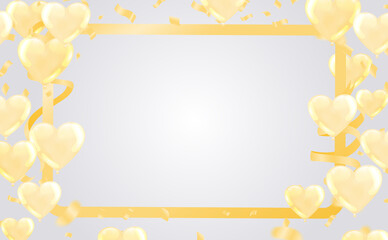 Vector party balloons gold illustration. Confetti and ribbons flag ribbons, Celebration background template