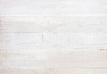 Uncouth wooden board painted white. Grunge background. Old wooden shabby texture. Flat lay.
