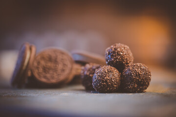 Close up image of chocolate truffles in a restaurant