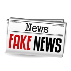 Fake news newspaper on white background.