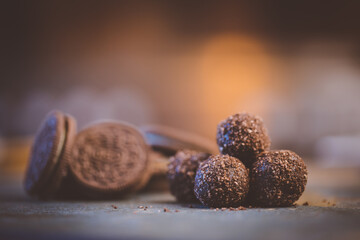 Close up image of chocolate truffles in a restaurant