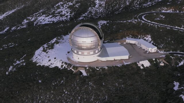 Aerial view of the biggest Spain telescope Gran Telescopio Canarias in La Palma island