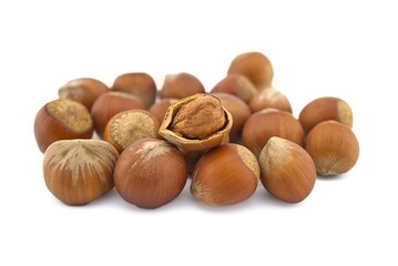 Hazelnuts isolated on white background