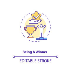 Being winner concept icon. Boost engagement idea thin line illustration. Speaker motivating people for achievement goals. Vector isolated outline RGB color drawing. Editable stroke