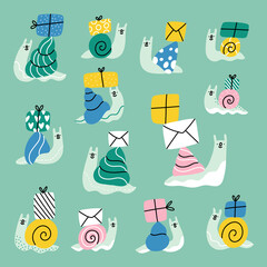 Cute cartoon snail mail, vector collection © Stolenpencil