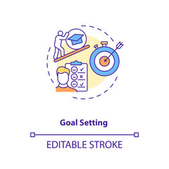 Goal setting concept icon. Personal-development idea thin line illustration. Action plan for motivate and guide goal of person. Vector isolated outline RGB color drawing. Editable stroke