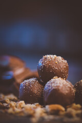 Close up image of chocolate truffles in a restaurant