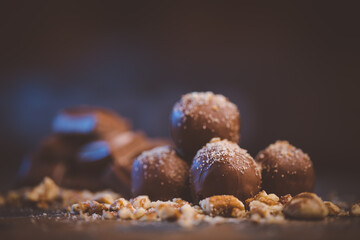 Close up image of chocolate truffles in a restaurant