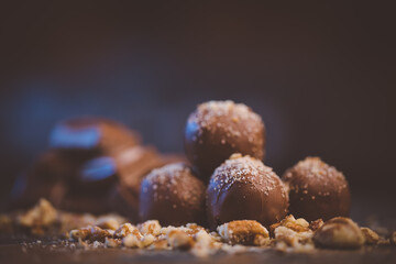 Close up image of chocolate truffles in a restaurant