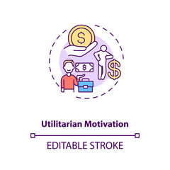 Utilitarian motivation concept icon. Doing work and earning more money idea thin line illustration. Motivational cash. Inspiring for job. Vector isolated outline RGB color drawing. Editable stroke