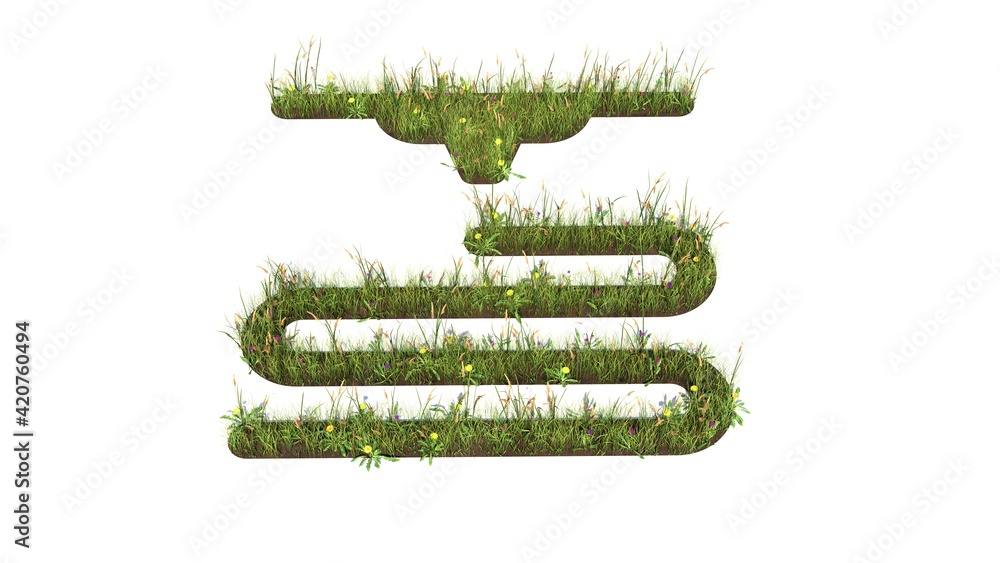 Poster 3d rendered grass field of symbol of 3d printing isolated on white background