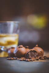 Close up image of chocolate truffles in a restaurant