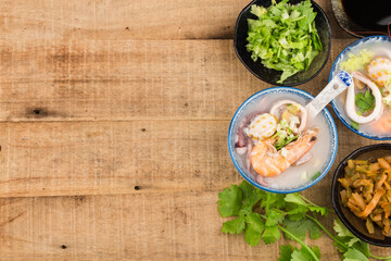 Chinese cuisine:a casserole Chaoshan seafood porridge.seafood porridge