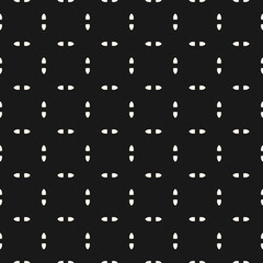 Black and white vector minimalist seamless pattern. Subtle minimal geometric ornament, abstract monochrome background texture. Simple dark wallpapers with small dots, tiny shapes. Perforated design