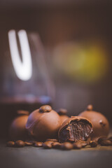 Obraz na płótnie Canvas Close up image of chocolate truffles in a restaurant