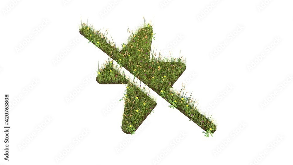 Poster 3d rendered grass field of symbol of no flash camera isolated on white background