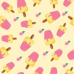 seamless pattern with ice cream and flowers