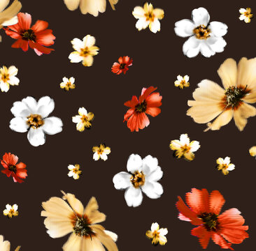 Seamless watercolor flowers pattern illustration. © Ama