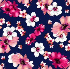 Seamless watercolor flowers pattern illustration.