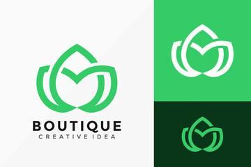 Letter M Line Art Lotus Flower Boutique Logo Vector Design. Abstract emblem, designs concept, logos, logotype element for template.