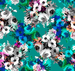 Seamless watercolor flowers pattern illustration.