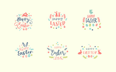 Cute Easter design, creative typography and lovely decoration, hand drawn Easter eggs, doodle flowers and decoration - great for banners, cards, wallpaper, invitations - vector design