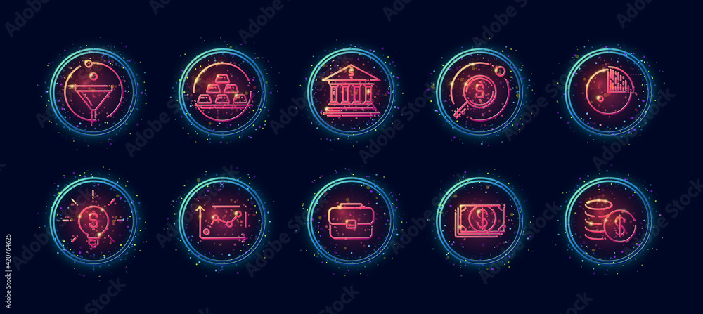 Poster 10 in 1 vector icons set related to finance and business theme. lineart vector icons in geometric ne