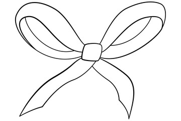 A simple knot from a narrow ribbon to decorate a gift, clothing.Vector isolated on white, outline style.