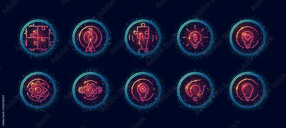 Poster 10 in 1 vector icons set related to creative development theme. lineart vector icons in geometric ne